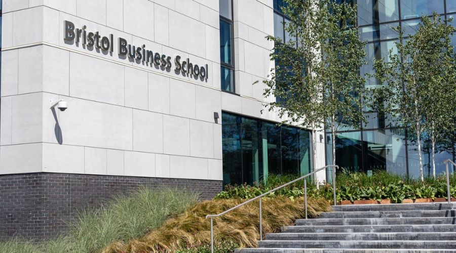 Bristol Business School sign on exterior of building